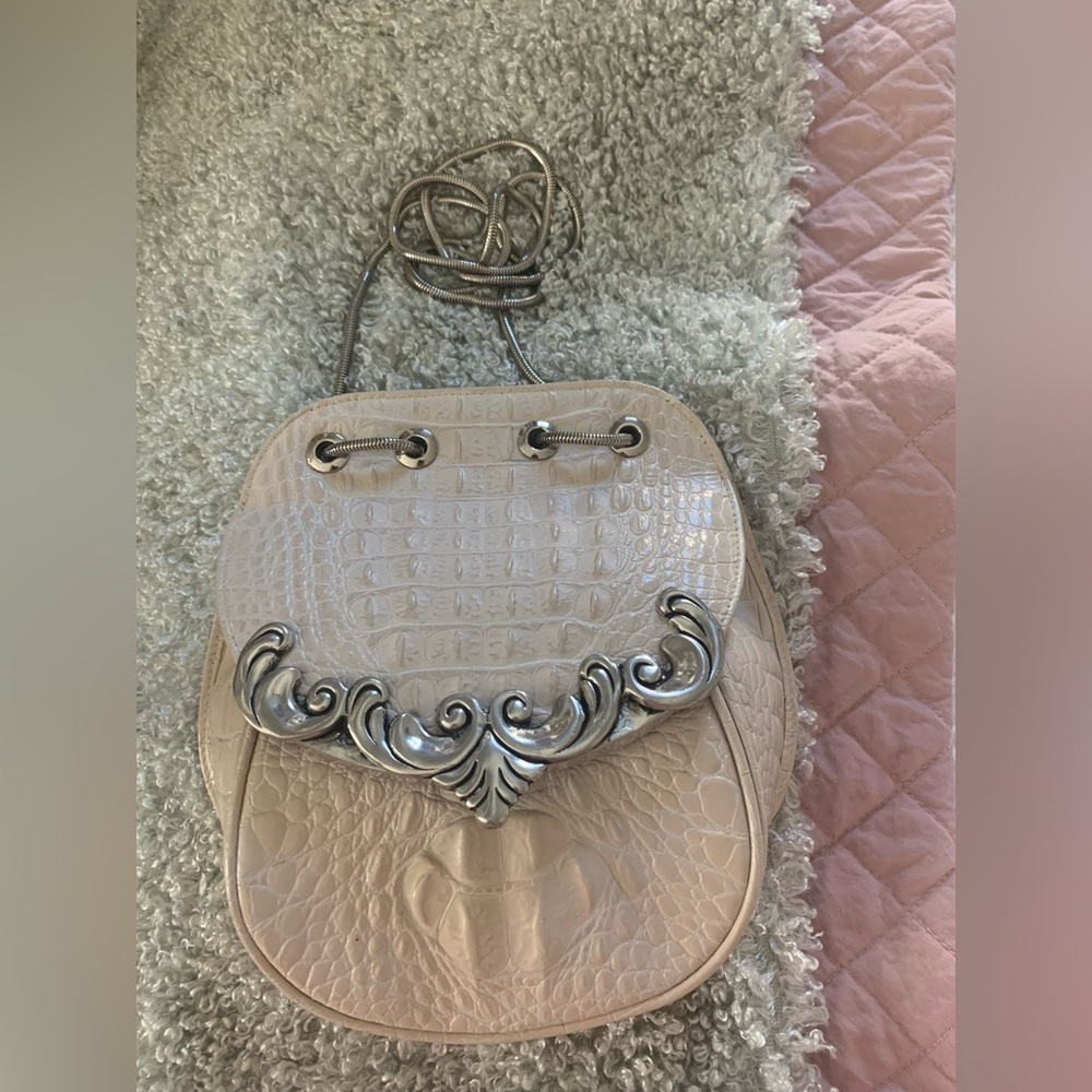 Glen Miller for Anne Turk ivory off white alligator leather silver artsy purse